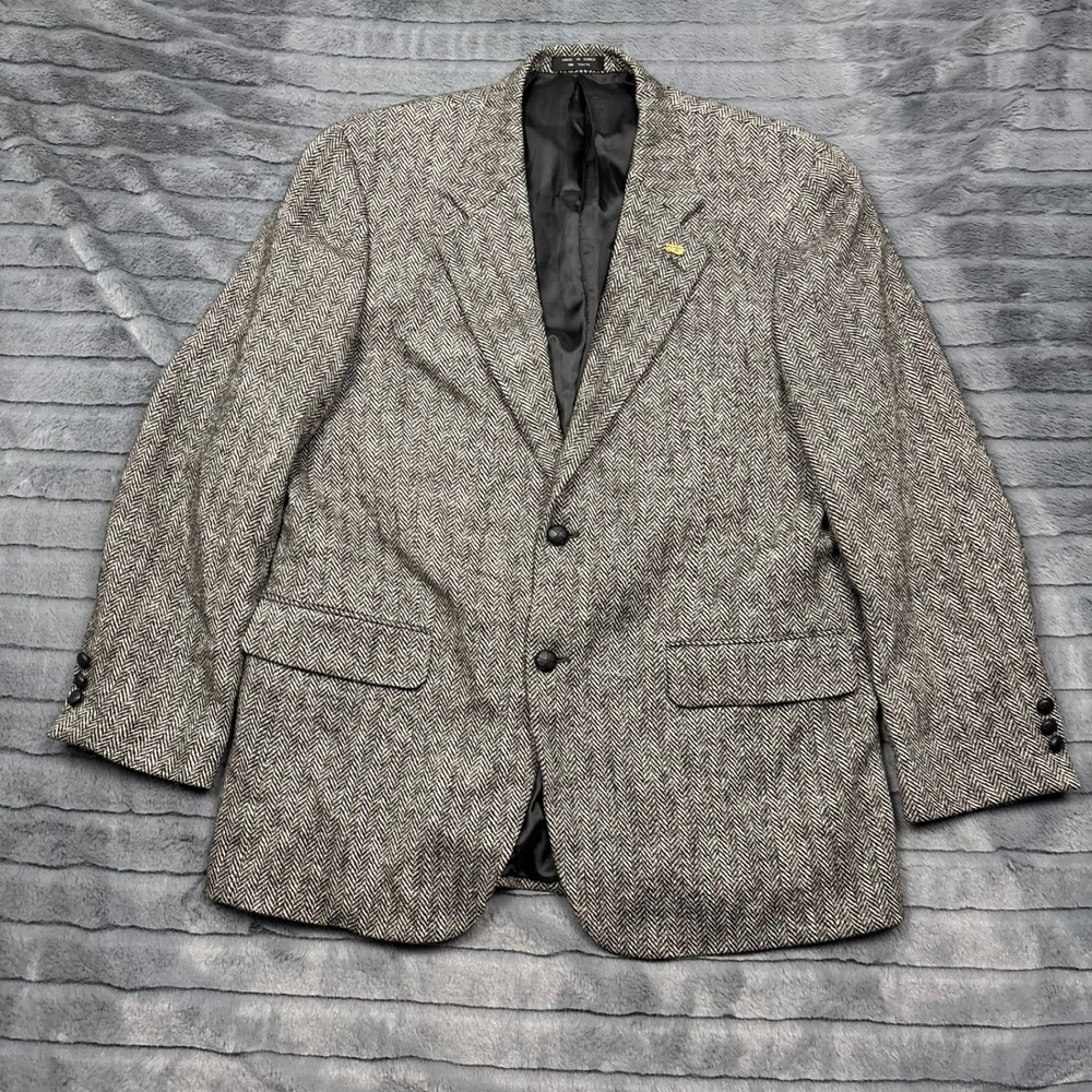 Enrico Gelini Mens 42R Wool Herringbone Blazer Sport Coat Gray Black Vintage